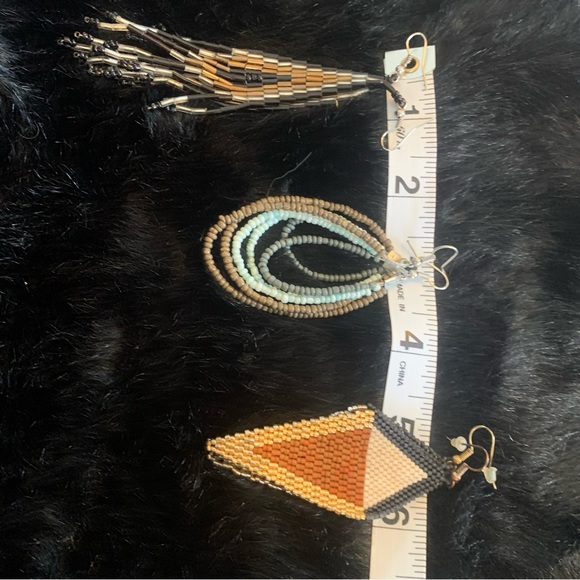 Vintage seed bead earrings, bohemian boho 3 set - Picture 4 of 7